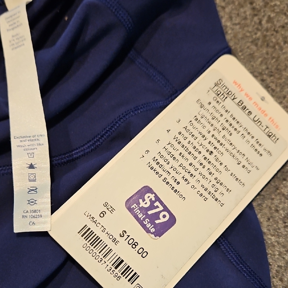 Lululemon Athletica Simply Bare Un-Tight Leggings in Navy Size 6